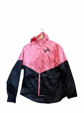 Nike Kids Pink and Black Colorblock Hooded Rain Jacket